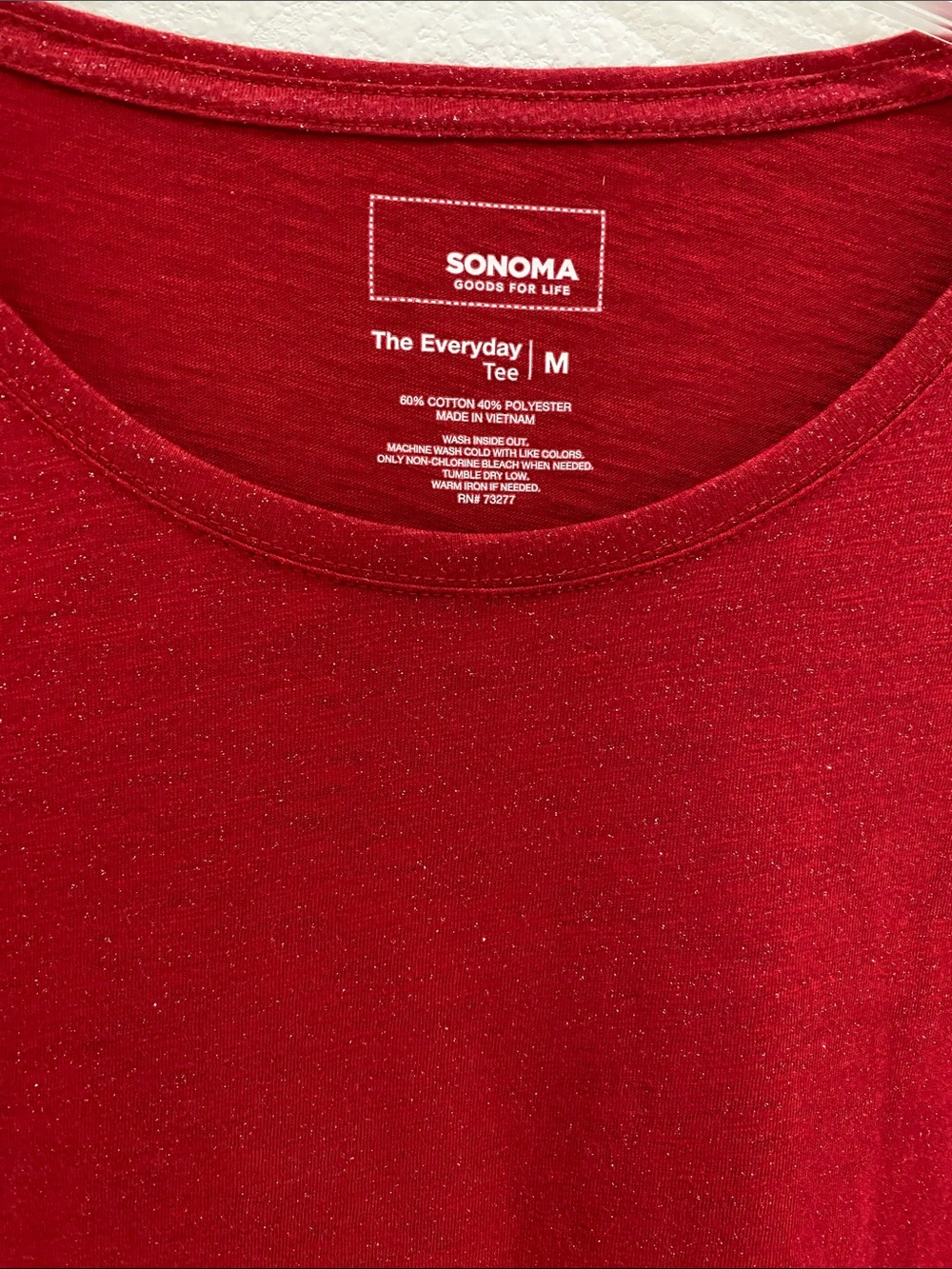 Sonoma Goods For Life Red Shimmer Long Sleeve Everyday Tee - Size M - Like New - Picture 2 of 3